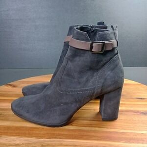 Avitto Boots Womens Sz 9.5 Made in Italy Taupe Gray Suede Leather Side Zip Strap